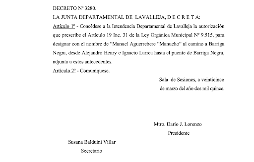 Decreto de la Junta Departamental de Lavalleja por el cambio de nombre. Foto: Sofía Berardi